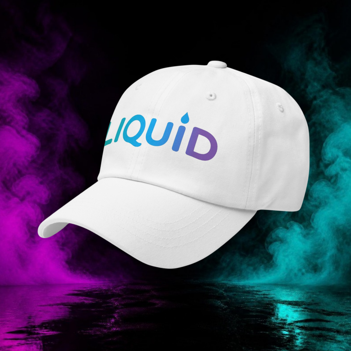 LIQUID Dad Hat in white, left front angle