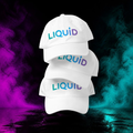 LIQUID Dad Hat in white, stacked front view