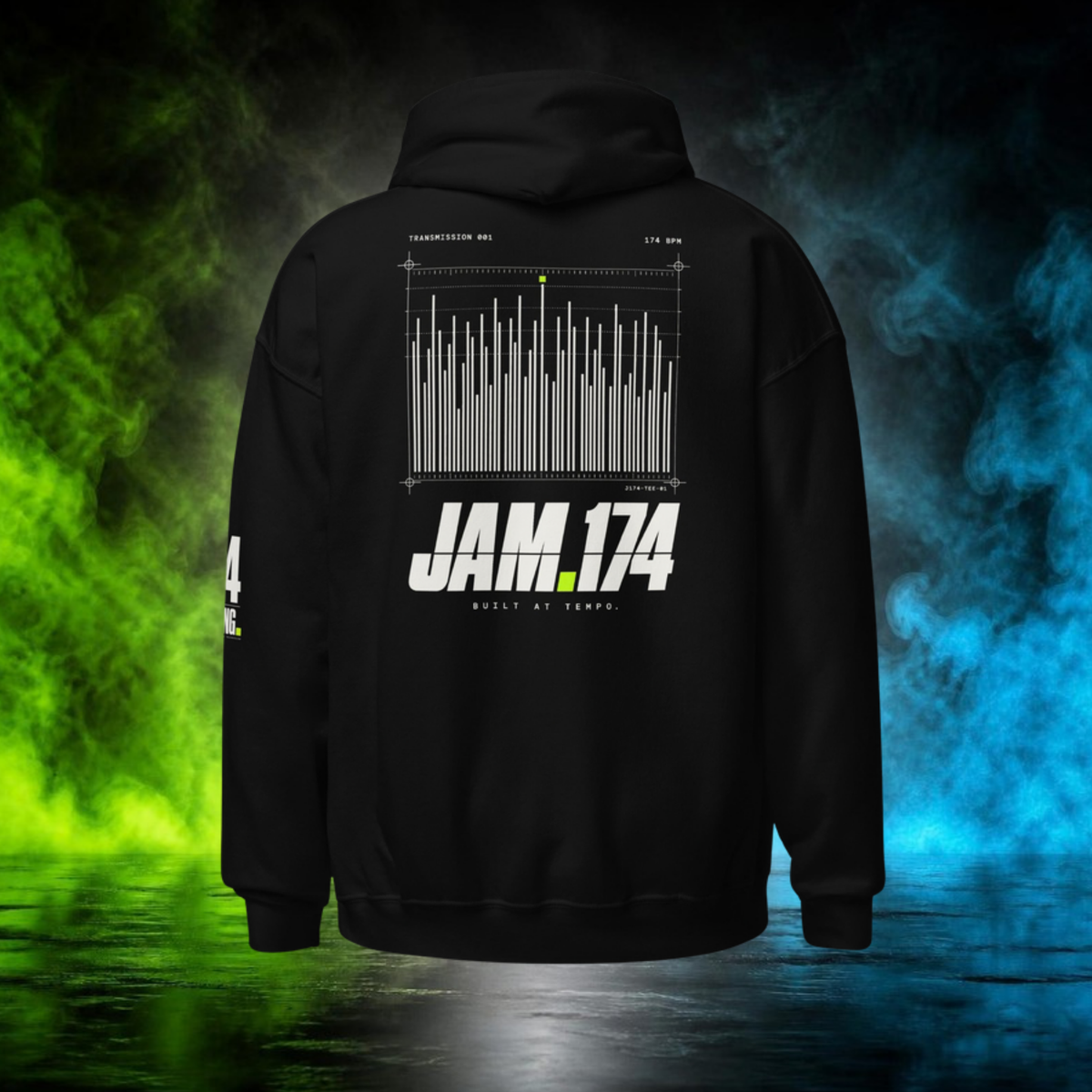 JAM.174 Waveform Hoodie in black, back view