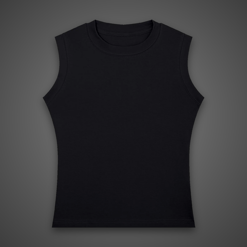 Plain black women's tank top, front view