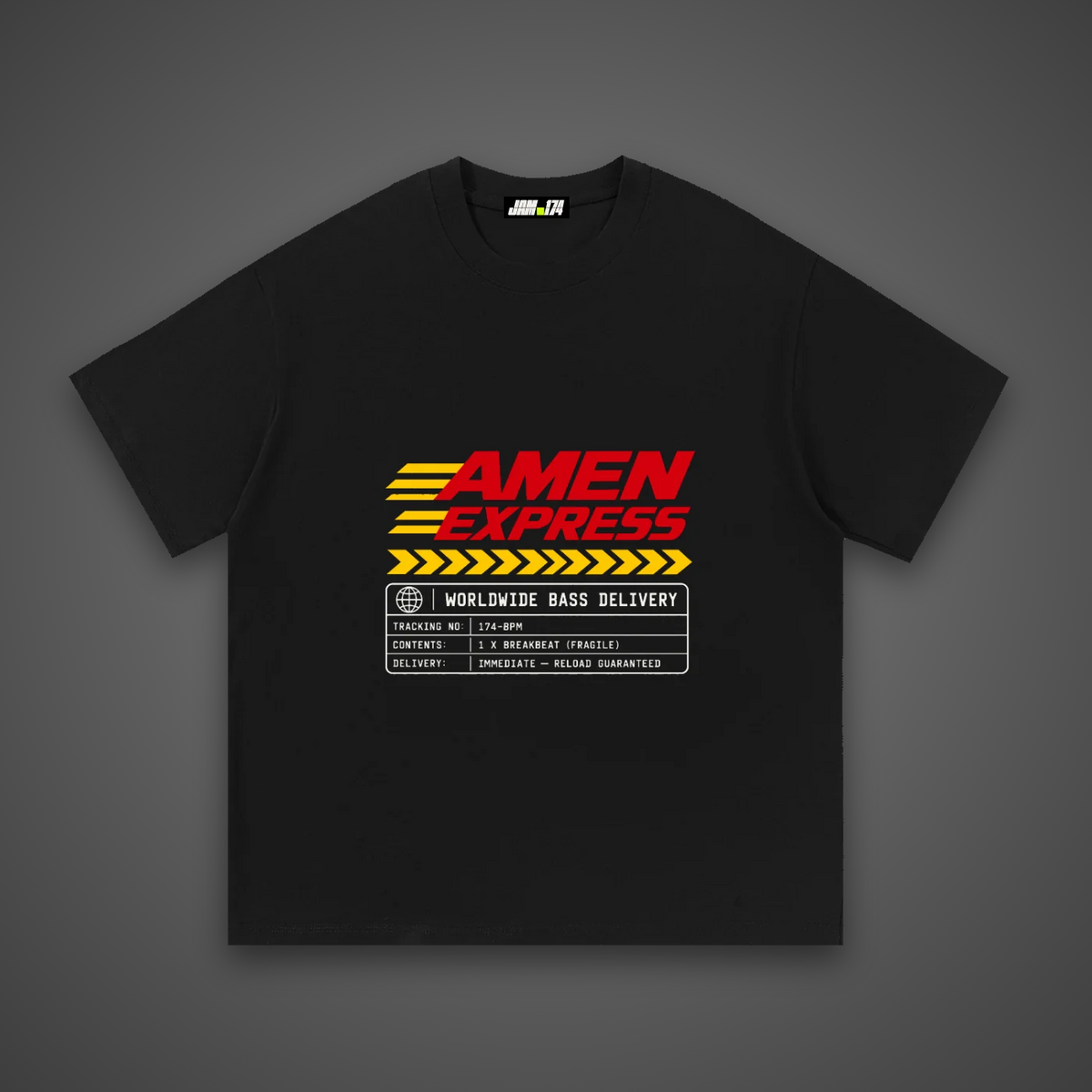 Amen Express Tee in black, front view