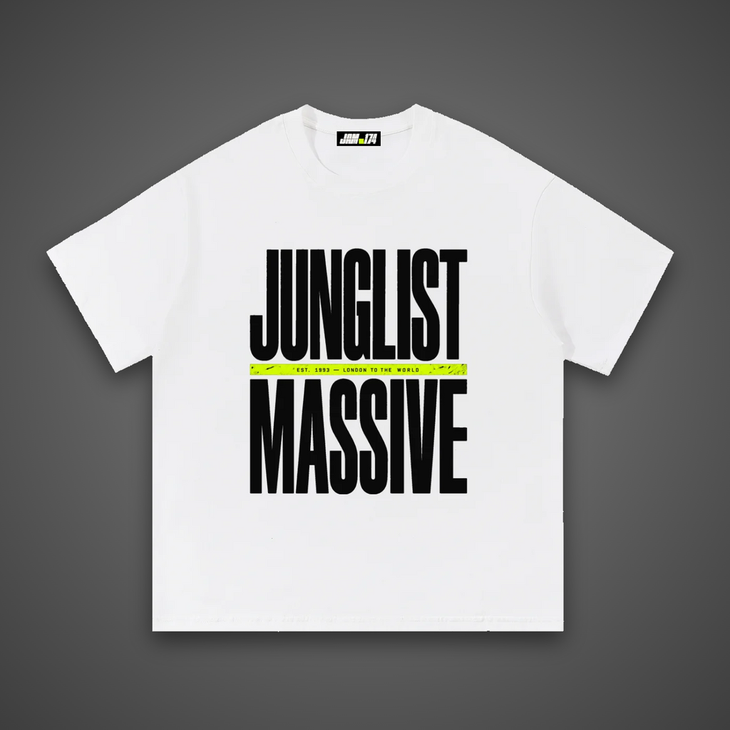 Junglist Massive Tee in white, front view