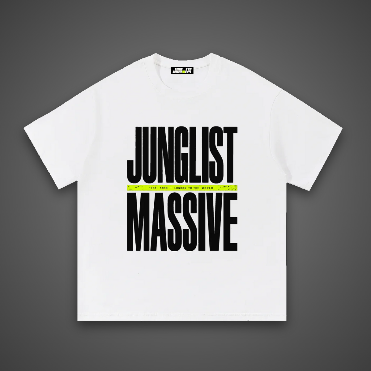 Junglist Massive Tee in white, front view